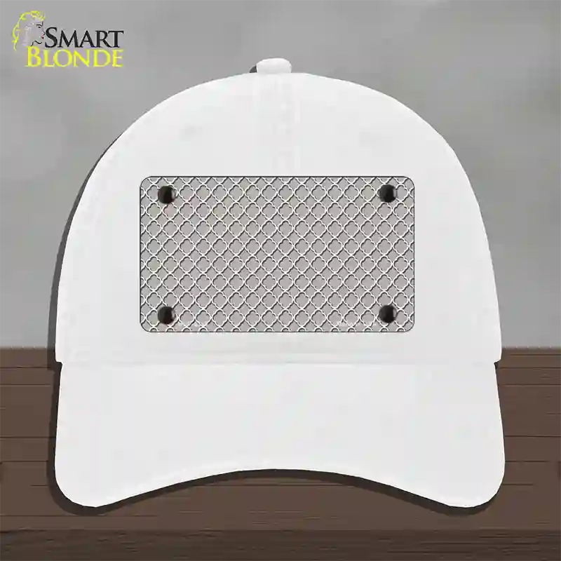 Grey White Quatrefoil Novelty License Plate Hat Unconstructed Cotton / White
