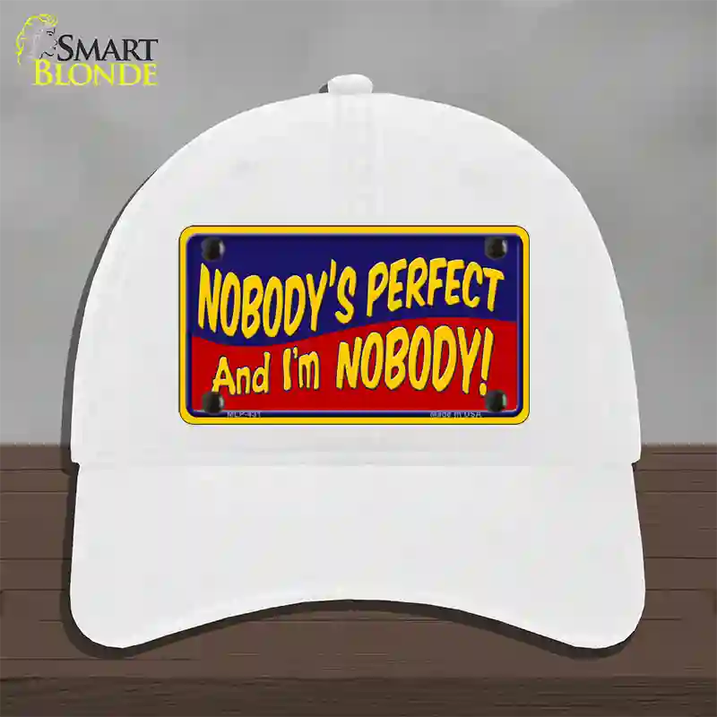 Nobodys Perfect Novelty License Plate Hat Unconstructed Cotton / White