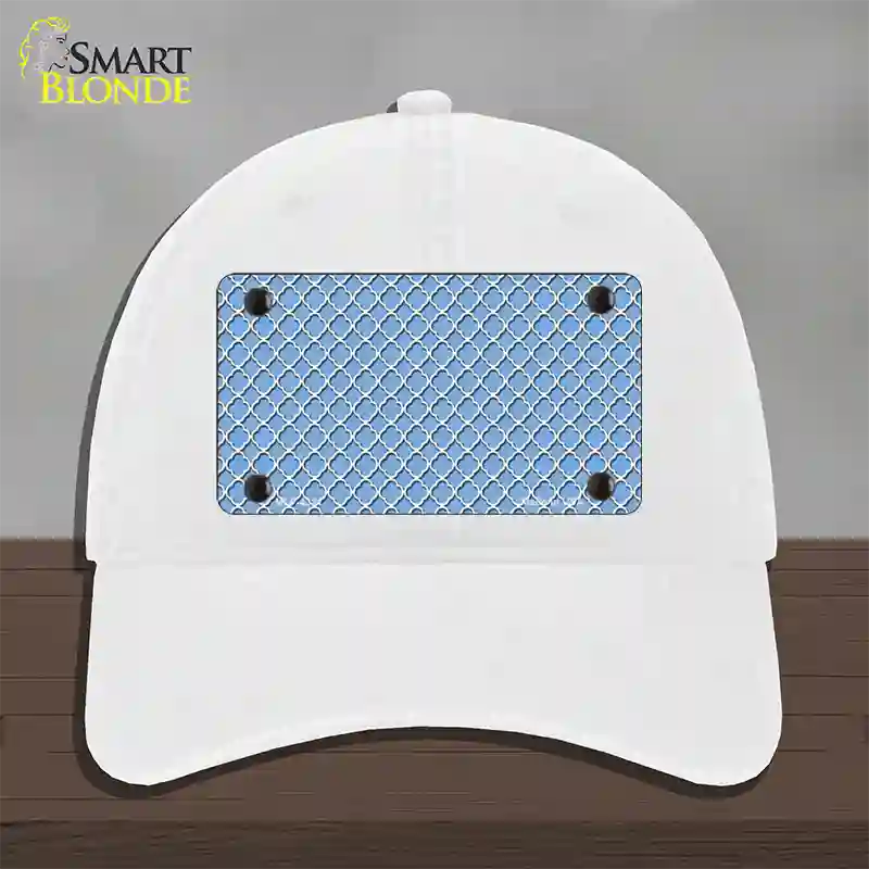 Light Blue White Quatrefoil Novelty License Plate Hat Unconstructed Cotton / White
