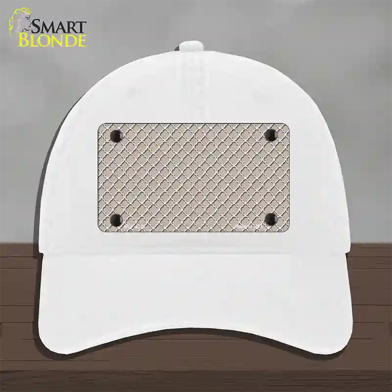 Tan White Quatrefoil Novelty License Plate Hat Unconstructed Cotton / White