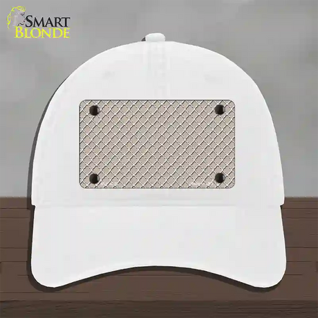Tan White Quatrefoil Novelty License Plate Hat Unconstructed Cotton / White