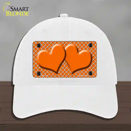 Orange White Quatrefoil Orange Center Hearts Novelty License Plate Hat Unconstructed Cotton / White