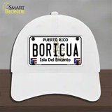 Boricua Puerto Rico Novelty License Plate Hat Unconstructed Cotton / White