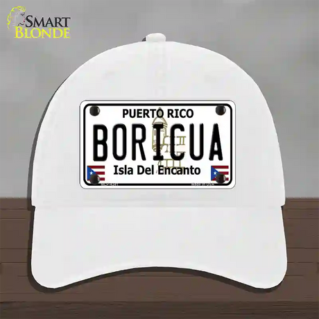 Boricua Puerto Rico Novelty License Plate Hat Unconstructed Cotton / White