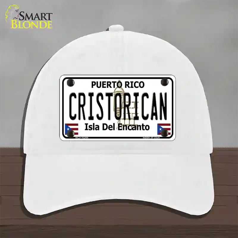 Cristorican Puerto Rico Novelty License Plate Hat Unconstructed Cotton / White