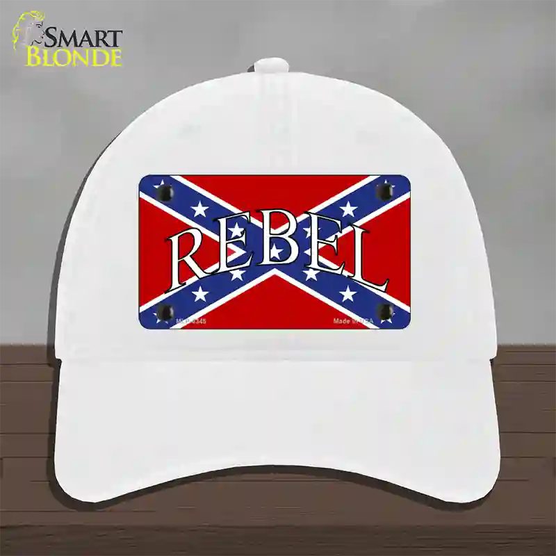 Rebel Confederate Flag Novelty License Plate Hat Unconstructed Cotton / White