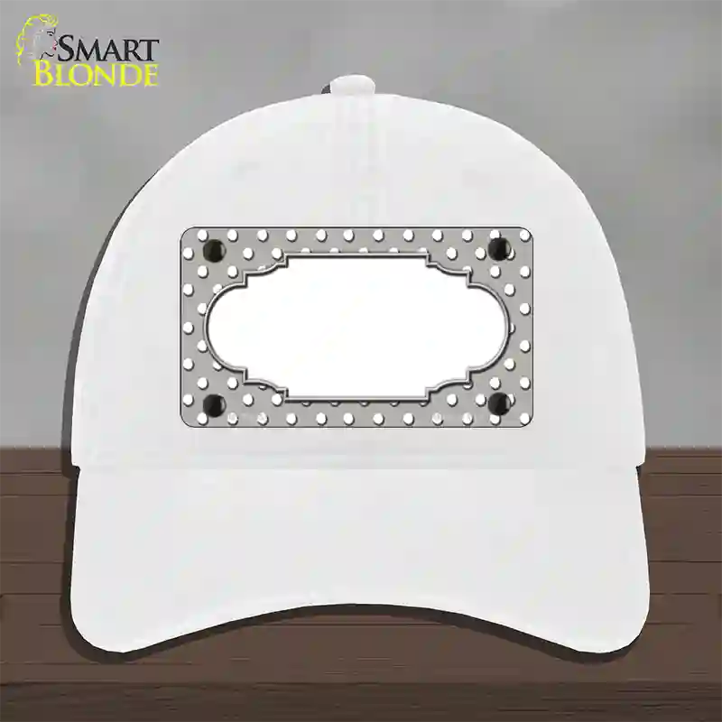 Scallop Grey White Polka Dot Novelty License Plate Hat Unconstructed Cotton / White