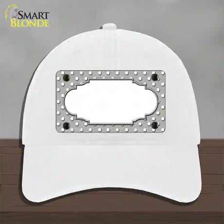 Scallop Grey White Polka Dot Novelty License Plate Hat Unconstructed Cotton / White