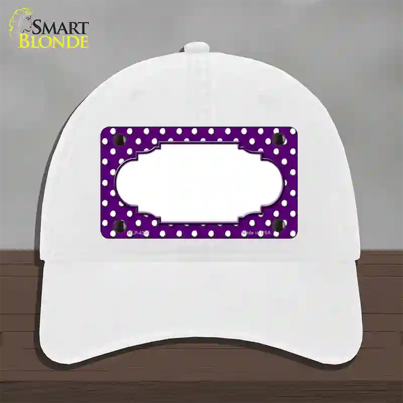 Scallop Purple White Polka Dot Novelty License Plate Hat Unconstructed Cotton / White