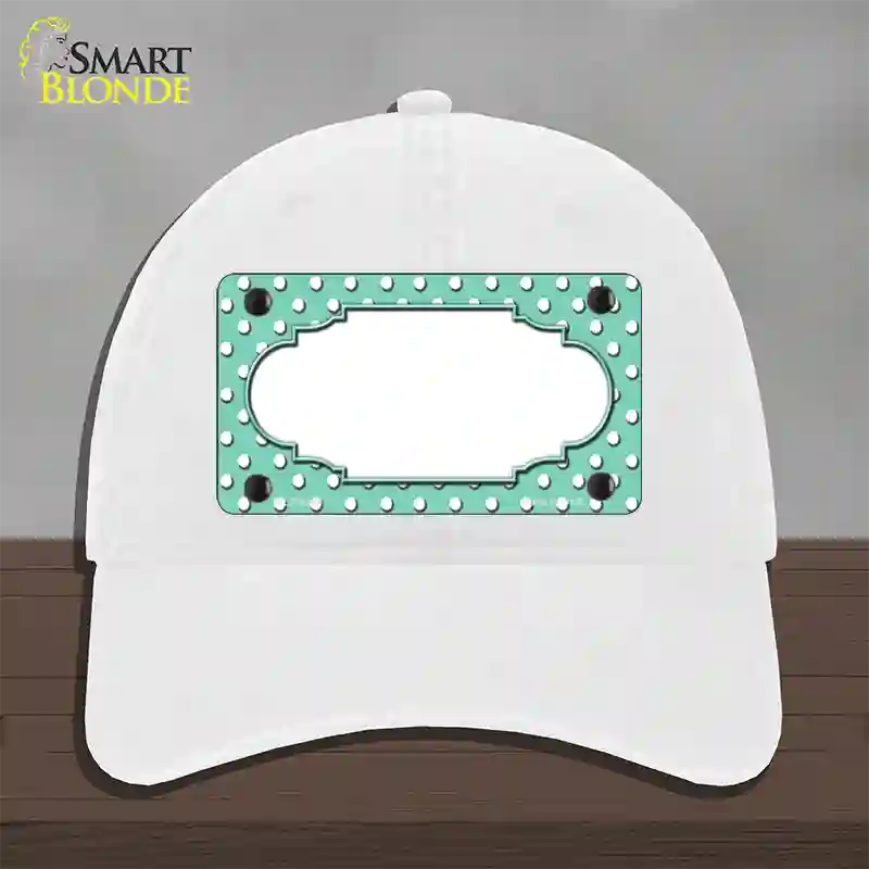 Scallop Mint White Polka Dot Novelty License Plate Hat Unconstructed Cotton / White