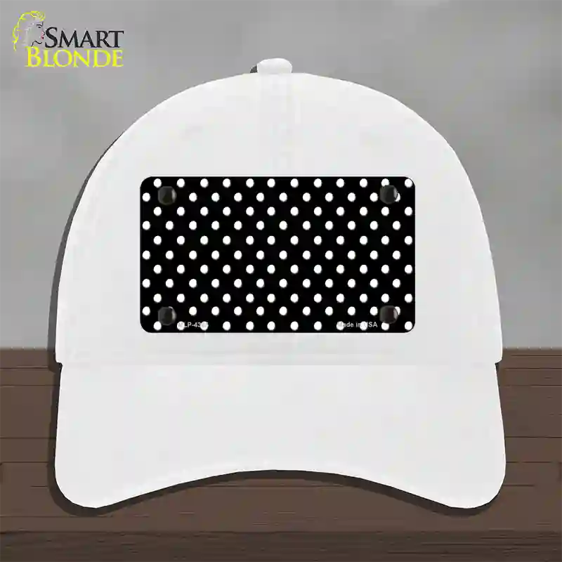 Black Polka Dot Novelty License Plate Hat Unconstructed Cotton / White