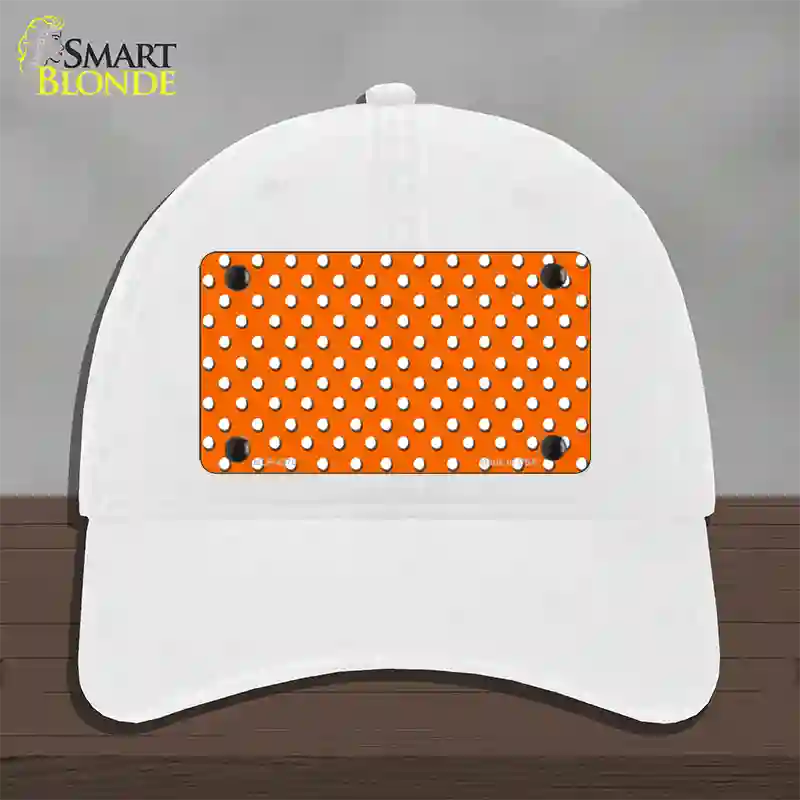 Orange Polka Dot Novelty License Plate Hat Unconstructed Cotton / White