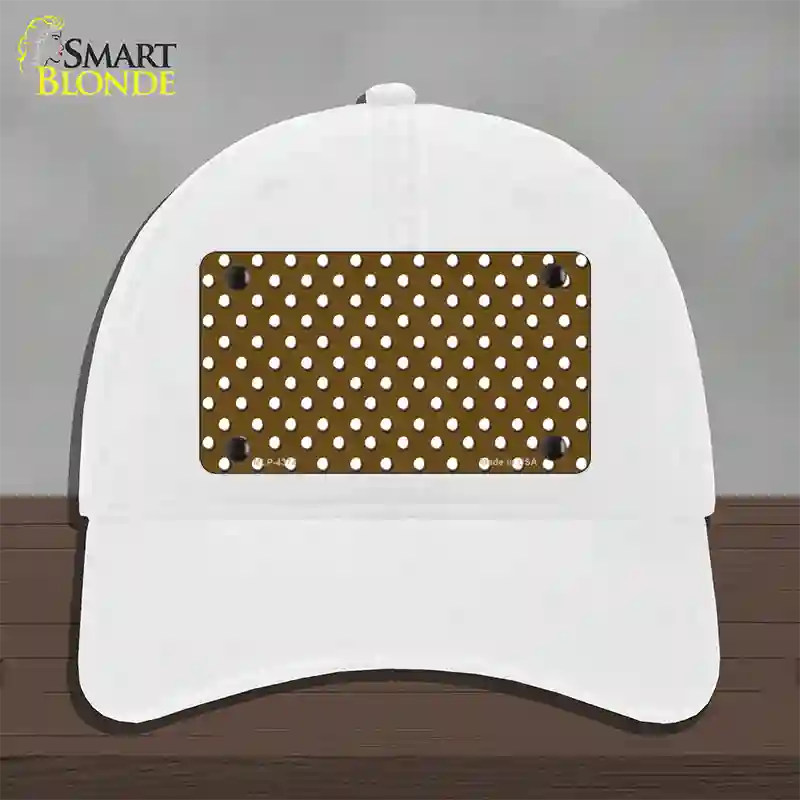 Brown Polka Dot Novelty License Plate Hat Unconstructed Cotton / White