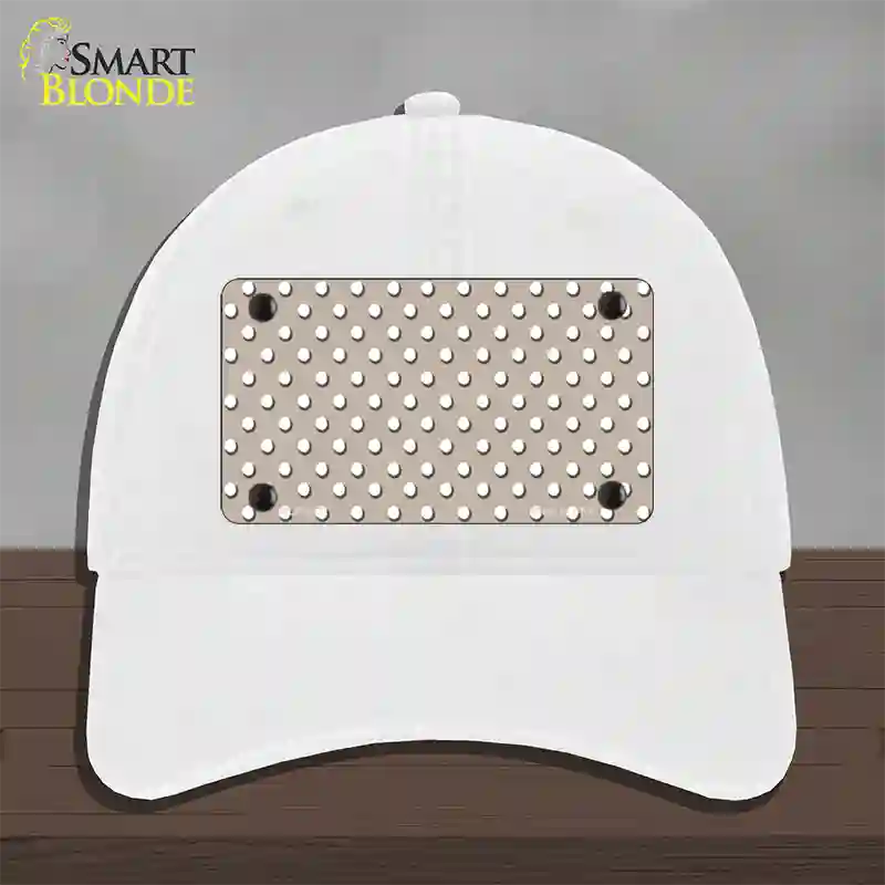 Tan Polka Dot Novelty License Plate Hat Unconstructed Cotton / White