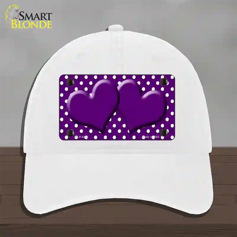 Purple White Polka Dot Center Hearts Novelty License Plate Hat Unconstructed Cotton / White