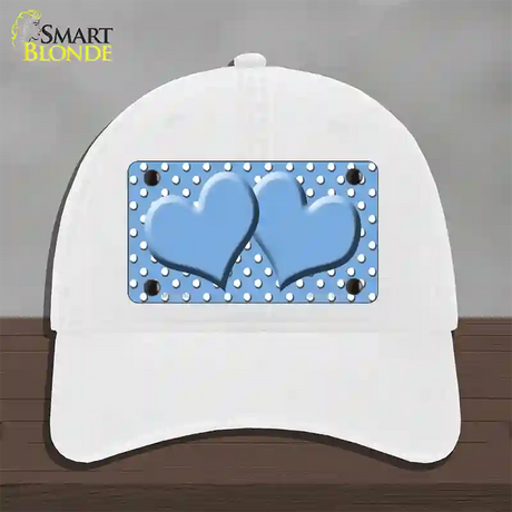 Light Blue White Polka Dot Center Hearts Novelty License Plate Hat Unconstructed Cotton / White