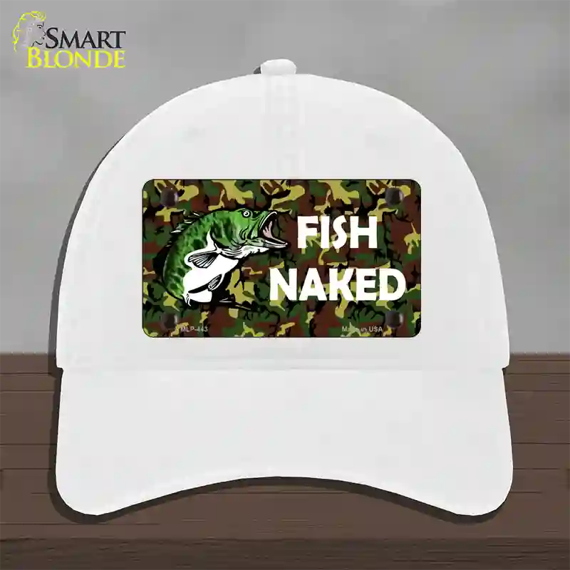 Fish Naked Novelty License Plate Hat Unconstructed Cotton / White