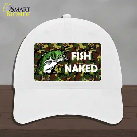 Fish Naked Novelty License Plate Hat Unconstructed Cotton / White