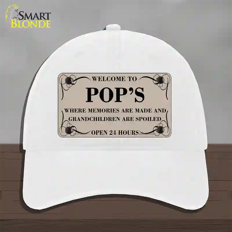 Welcome To Pops Novelty License Plate Hat Unconstructed Cotton / White