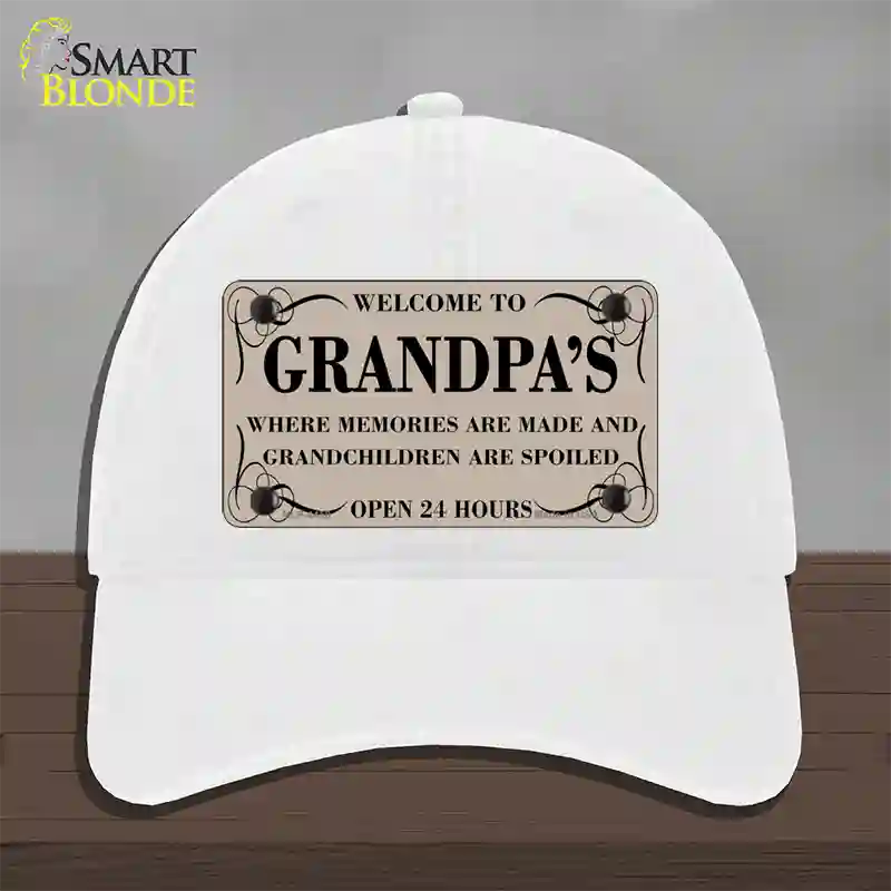 Welcome To Grandpas Novelty License Plate Hat Unconstructed Cotton / White