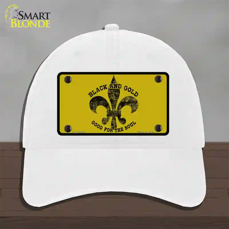 Saints Fleur De Lis Gold Novelty License Plate Hat Unconstructed Cotton / White