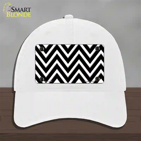 Black White Large Chevron Novelty License Plate Hat Unconstructed Cotton / White