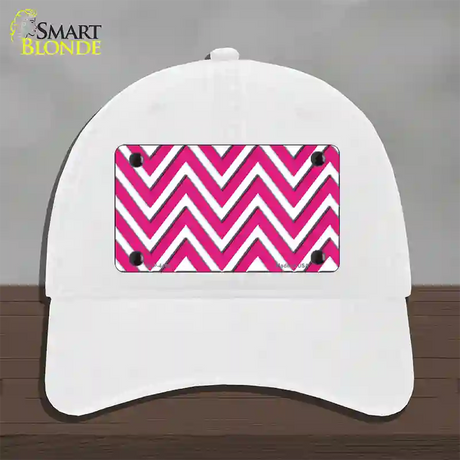 Pink White Large Chevron Novelty License Plate Hat Unconstructed Cotton / White