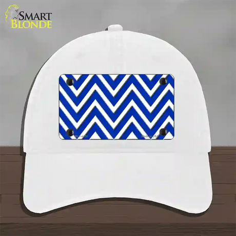 Blue White Large Chevron Novelty License Plate Hat Unconstructed Cotton / White