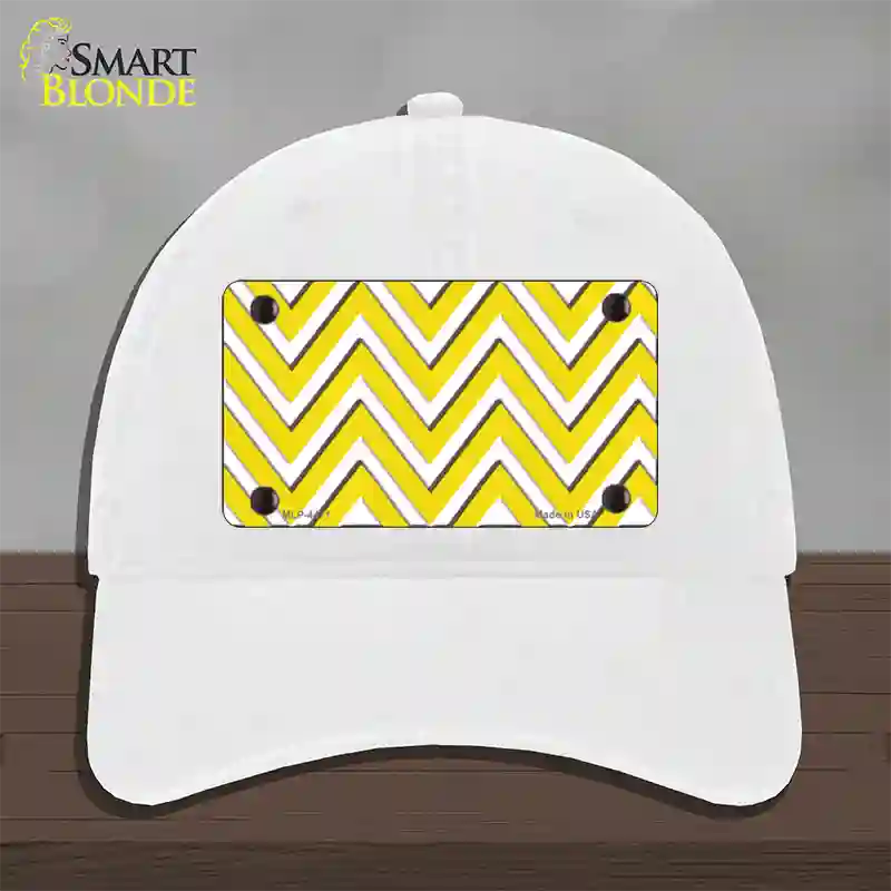 Yellow White Large Chevron Novelty License Plate Hat Unconstructed Cotton / White