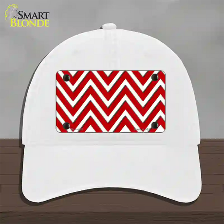 Red White Large Chevron Novelty License Plate Hat Unconstructed Cotton / White