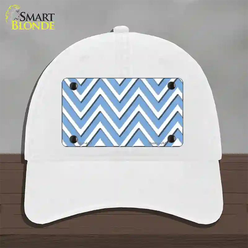 Light Blue White Large Chevron Novelty License Plate Hat Unconstructed Cotton / White