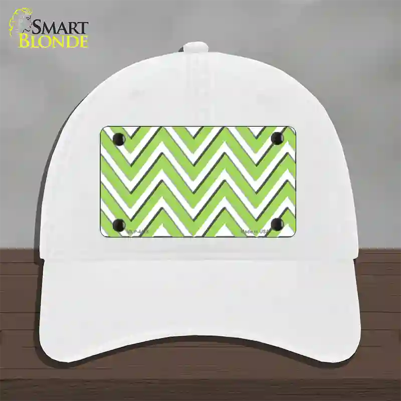 Lime Green White Large Chevron Novelty License Plate Hat Unconstructed Cotton / White