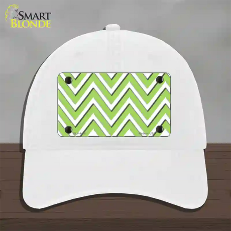 Lime Green White Large Chevron Novelty License Plate Hat Unconstructed Cotton / White