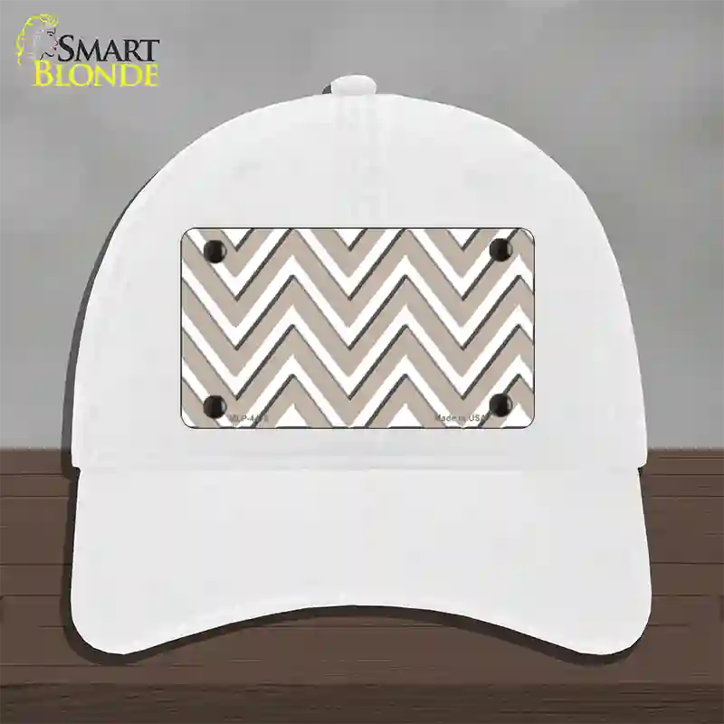 Tan White Large Chevron Novelty License Plate Hat Unconstructed Cotton / White