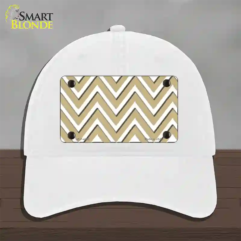 Gold White Large Chevron Novelty License Plate Hat Unconstructed Cotton / White