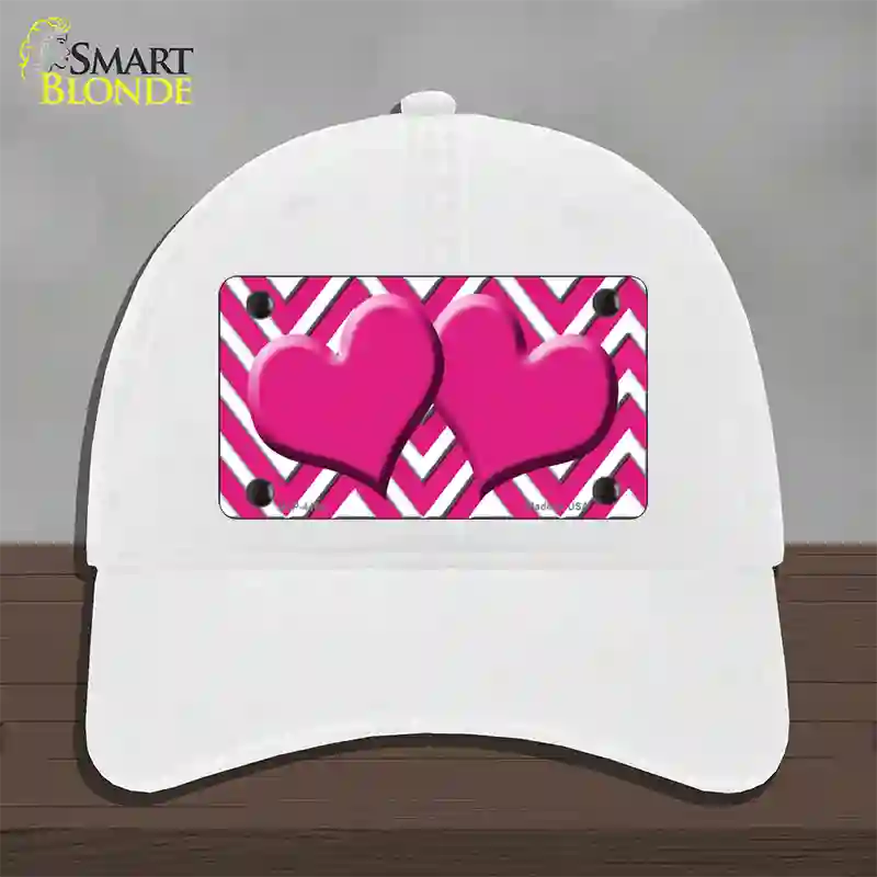 Pink White Large Chevron Hot Pink Center Hearts Novelty License Plate Hat Unconstructed Cotton / White