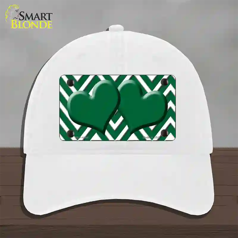 Green White Large Chevron Green Center Hearts Novelty License Plate Hat Unconstructed Cotton / White