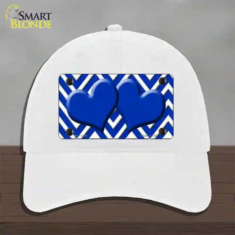 Blue White Large Chevron Blue Center Hearts Novelty License Plate Hat Unconstructed Cotton / White