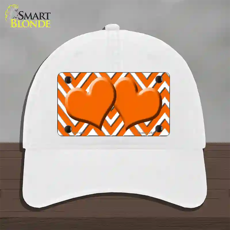 Orange White Large Chevron Orange Center Hearts Novelty License Plate Hat Unconstructed Cotton / White