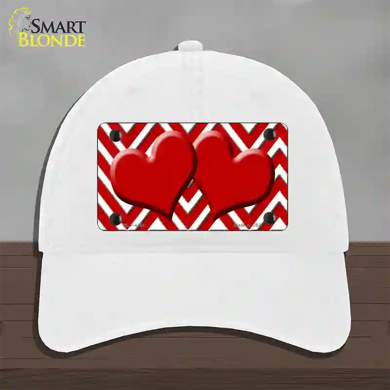 Red White Large Chevron Red Center Hearts Novelty License Plate Hat Unconstructed Cotton / White