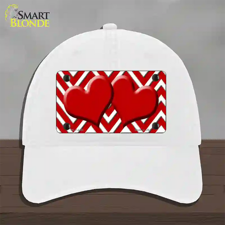 Red White Large Chevron Red Center Hearts Novelty License Plate Hat Unconstructed Cotton / White