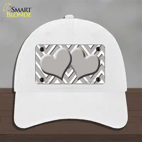 Grey White Large Chevron Grey Center Hearts Novelty License Plate Hat Unconstructed Cotton / White