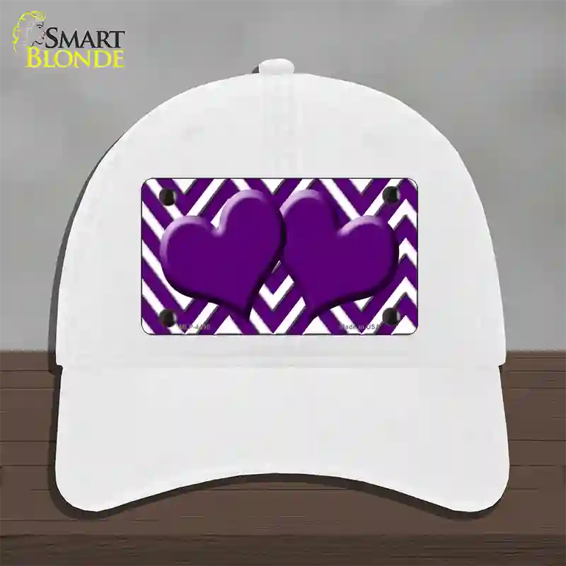 Purple White Large Chevron Purple Center Hearts Novelty License Plate Hat Unconstructed Cotton / White