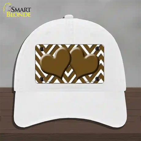 Brown White Large Chevron Brown Center Hearts Novelty License Plate Hat Unconstructed Cotton / White