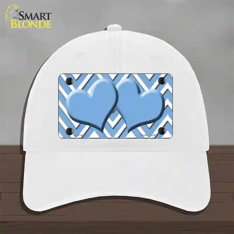 Light Blue White Large Chevron Light Blue Center Hearts Novelty License Plate Hat Unconstructed Cotton / White