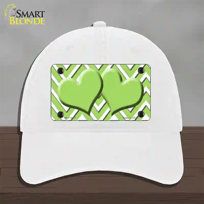 Lime Green White Large Chevron Lime Green Center Hearts Novelty License Plate Hat Unconstructed Cotton / White