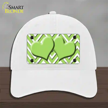 Lime Green White Large Chevron Lime Green Center Hearts Novelty License Plate Hat Unconstructed Cotton / White