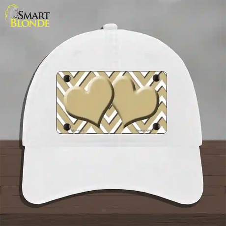 Gold White Large Chevron Gold Center Hearts Novelty License Plate Hat Unconstructed Cotton / White