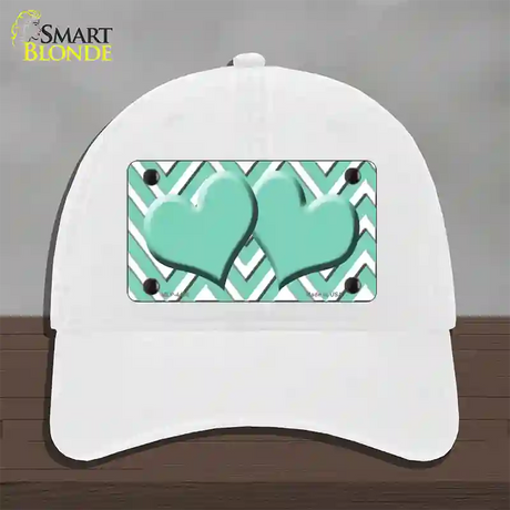 Mint White Large Chevron Mint Center Hearts Novelty License Plate Hat Unconstructed Cotton / White