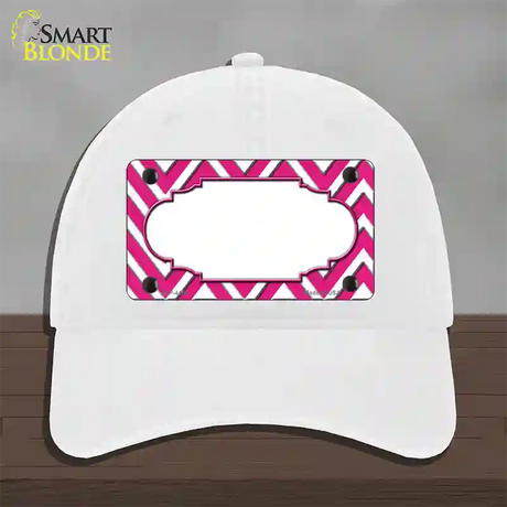 Pink White Chevon Center Scallop Novelty License Plate Hat Unconstructed Cotton / White